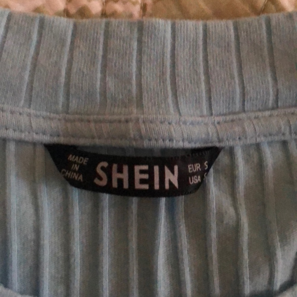 Blue Ribbed Embroidered Tee - Picture 5 of 5